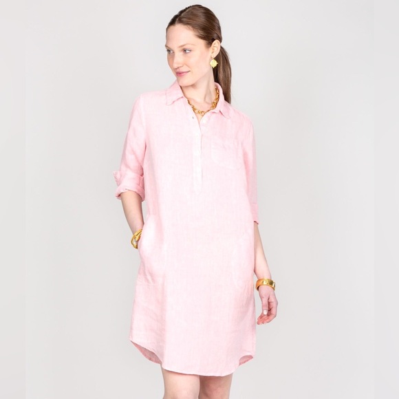 Studio 412 fourTWELVE Classic Linen Shirtdress Light Pink - Picture 1 of 5